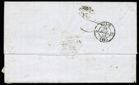 N° 10 25c bleu x6 sur lettre de Bordeaux 1853 pour