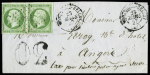 N° 12 5c vert en paire sur lettre de Montreuil Bellay