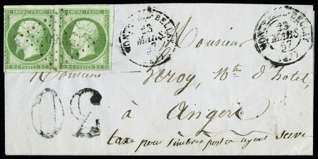 N° 12 5c vert en paire sur lettre de Montreuil Bellay
