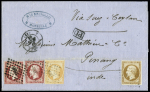 N° 13+16+17(x2) sur lettre de Marseille 1861pour Penang
