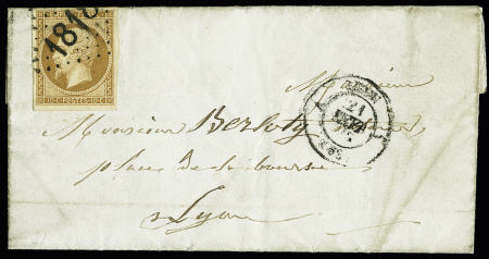 Essai de GC 1818 bâton sur n° 13 sur lettre de Lyon