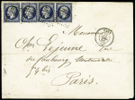 N° 14A 20c bleu, deux paires sur lettre de Caen