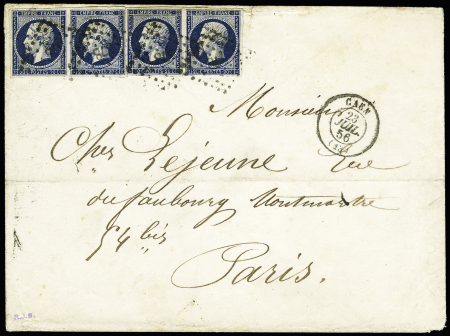 N° 14A 20c bleu, deux paires sur lettre de Caen