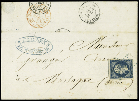 Etoile bleue sur N° 14 20c bleu sur lettre de Paris