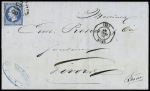 N° 14 20c bleu obl. cachet d'essai 1818 baton de Lyon
