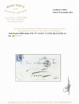 N° 14 20c bleu obl. cachet d'essai 1818 baton de Lyon
