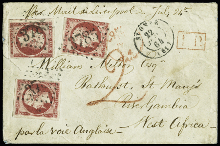 N° 17 80c rose (x3) sur lettre de St Omer (Pas de