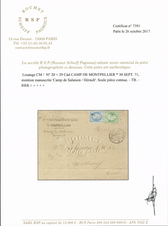 33 HERAULT Rarissime càd Camp de Montpellier * 30.09.1871