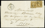 1863 Lettre pour Nice avec France n° 21 (xé) obl.