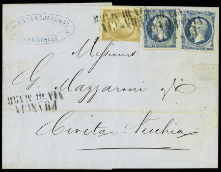 N° 21+22 10c bistre +20c bleu (x2) obl. FRANCIA VIA