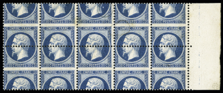 N° 22 20c bleu en bloc de 10 variété piquage très