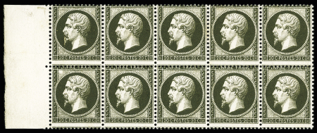 N° 22 20c bleu en bloc de 10 variété piquage très