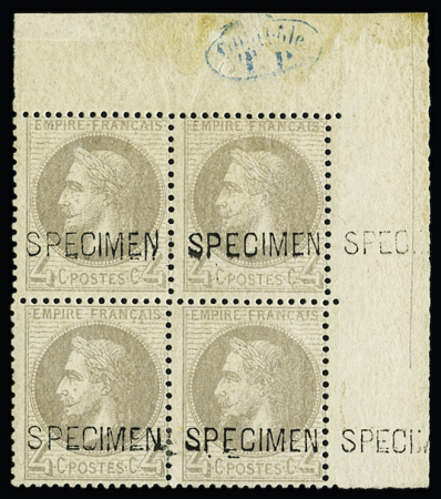 N° 27Bf 4c gris surchargé SPECIMEN, bloc de 4 cdf