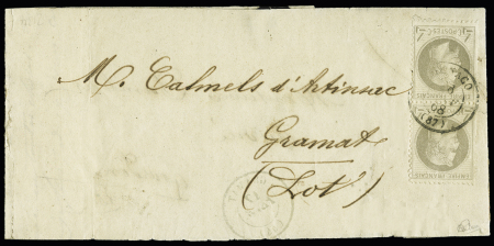France n° 27 4c Lauré en paire obl. càd Monaco 26.01.1868