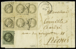 N° 25+27 en bloc de 6 sur lettre de Vals (Ariège)