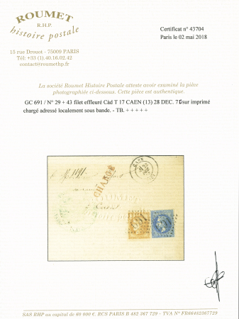 13 CALVADOS n° 29 +43 filet effleuré obl. GC 691