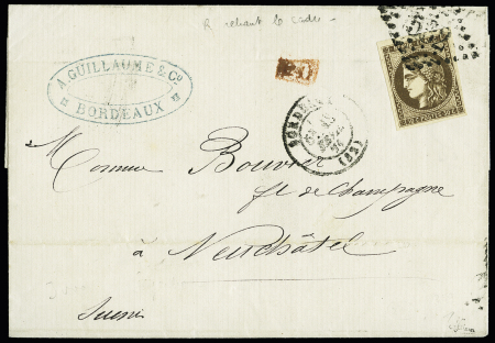 N° 47e 30c brun, variété "R relié au cadre", sur