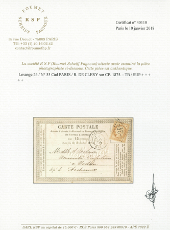 N°55 obl. losange 24 sur carte postale précurseur