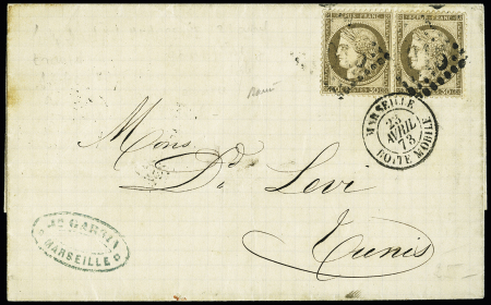 GC 5015 de Bône sur paire de n°56 sur lettre de Marseille