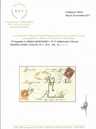 Timbre d'Argentine 5c obl. Rosario en combinaison avec