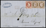 LIGNE J càd sur lettre de Bordeaux 1874 pour Buenos-Ayres