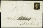 1d Black, letters LG with red MC, rare third day of issue usage from GLASGOW MY 9 1840