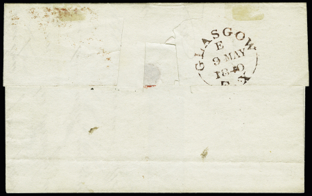 1d Black, letters LG with red MC, rare third day of issue usage from GLASGOW MY 9 1840