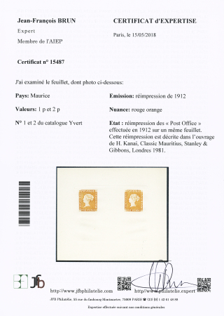 N° 1 et 2, Réimpression de 1912 des Post Office sur