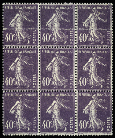 N° 236 40c violet, bloc de 9, impression sur raccord