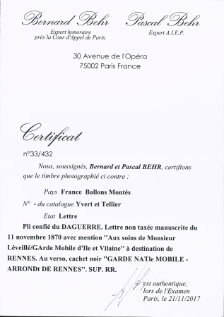 Pli confié du DAGUERRE avec mention manuscrite "aux