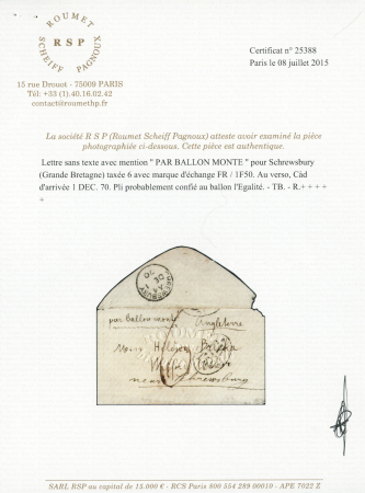 Pli confié de L'EGALITE Enveloppe non affranchie pour