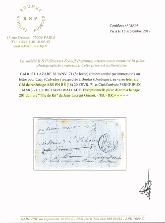 Très rare càd de repêchage Ars en Ré 20.02.71 au