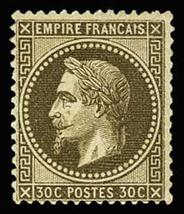 N° 30h 30c Lauré avec fond ligné, neuf gomme non