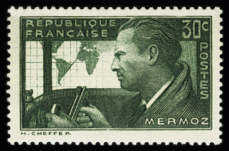 N° 337A 30c vert-jaune Mermoz, fraîcheur postale,