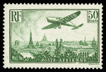 N° 14 50F vert-jaune Avion survolant Paris, TB. Signé