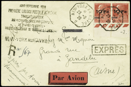 N° 3 10F sur 90c rouge en PAIRE obl. New-York au Havre