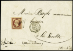 N°18 1F carmin, 4 grandes marges dont 3 voisins, obl.