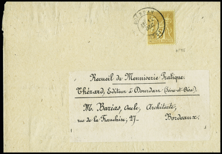 N° 86 3c bistre s. jaune SEUL sur bande d'envoi d'un