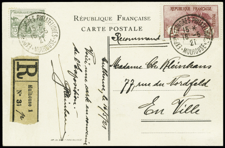 N° 154 +150 sur carte postale de l'expo phil. de Mulhouse