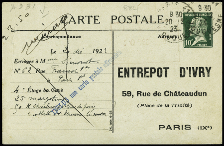 N° 170-CP1 10c vert Pasteur "Entrepôt d'Ivry" obl.