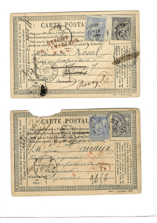 4 cartes postales précurseurs recommandées de la Rouennaise afft n° 77+78, une déf. sinon TB