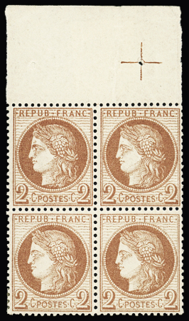 N° 51 2c rouge-brun en bloc de 4 bdf avec croix de