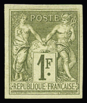 N° 36A 1F vert-bronze, type II, TB, R. Cert. Calves