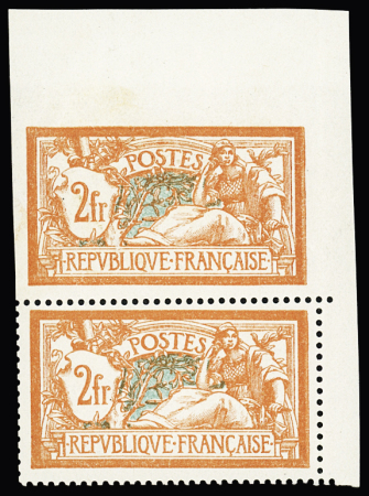 N° 145g 2F orange et vert-bleu non dentelé tenant