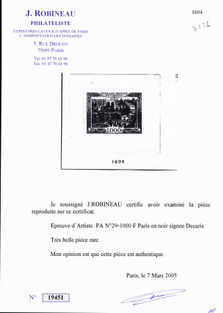 PA n° 29 Epreuve d'artiste signé Decaris, TTB