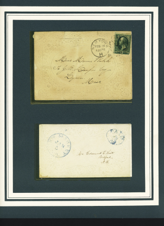 1857-1865 Group of 7 VALENTINE covers on pages, 6 franked