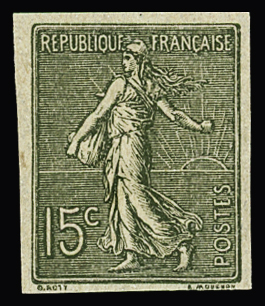 N° 130g 15c vert-gris, non dentelé TB. signé Roumet
