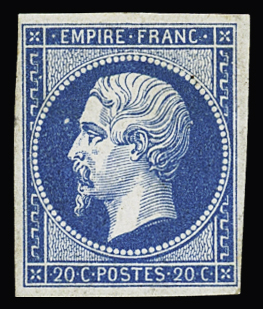 N° 14B 20c bleu, petite variété avec un point, TB