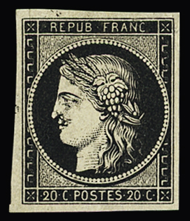 N° 3 20c noir, variété à la moustache, TTB RR signé