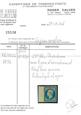 N°10b 25c bleu avec filet d'encadrement sur le bdf,